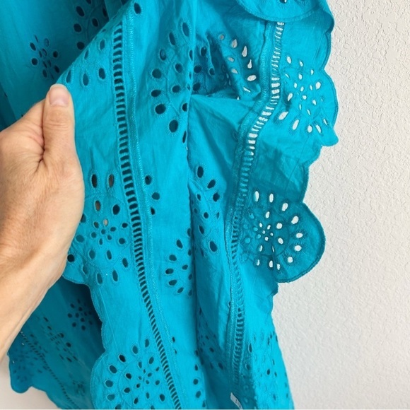 Sea Level Swim Embroidered Kaftan Tunic Cover-Up Seafoam Blue Vacation Large - Picture 6 of 7